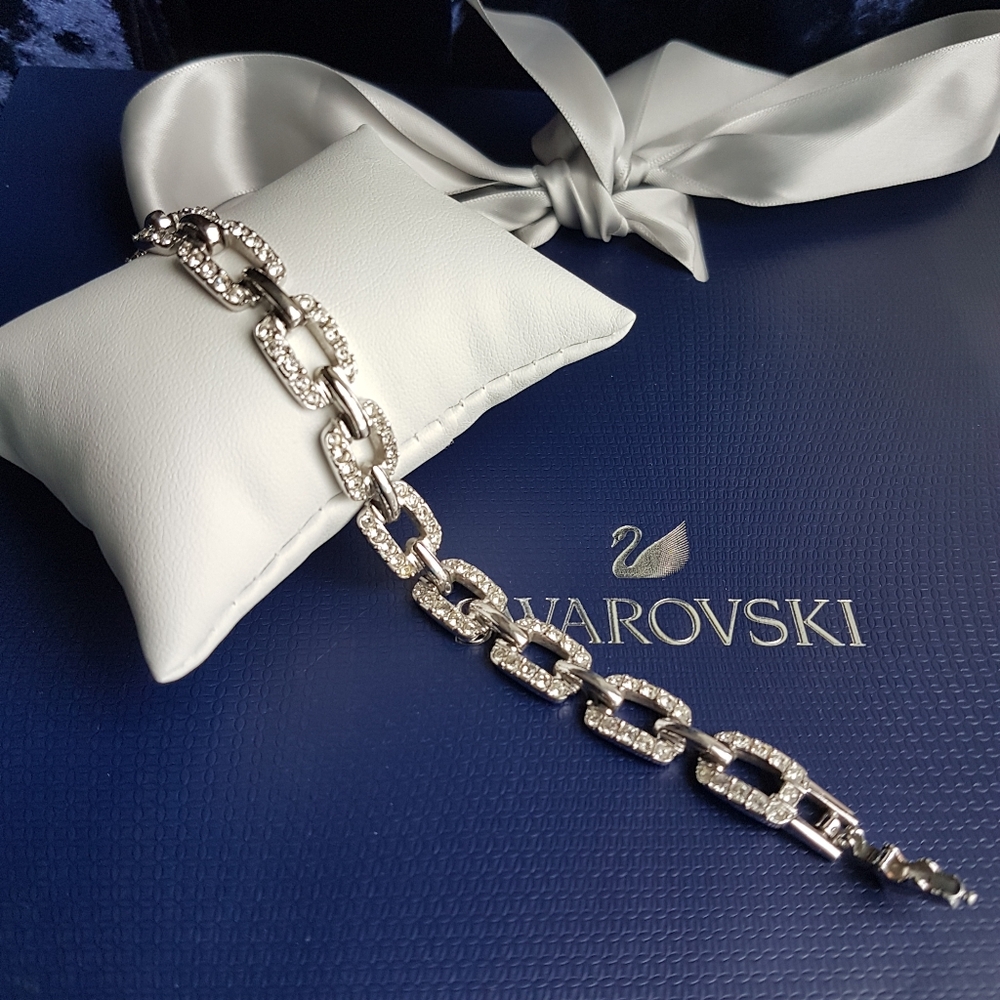AUTHENTIC Swarovski Open Square Pave Link Tennis Bracelet - RARE - Vintage